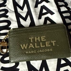 Marc Jacobs Forest Green Leather Wallet with Gold Accents